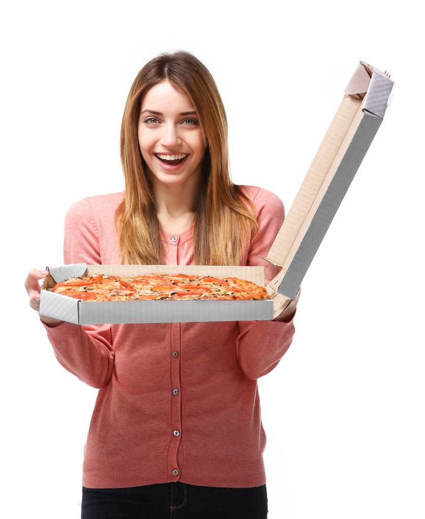kadın tutarak sıcak pizza - Fotoğraf, Görsel