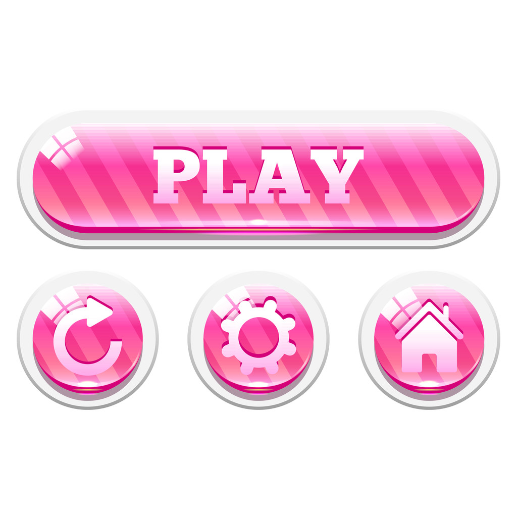 ピンクのストライプガラスベクトルボタンのセット。Web またはゲームデザインのメニュー要素 - ベクター画像