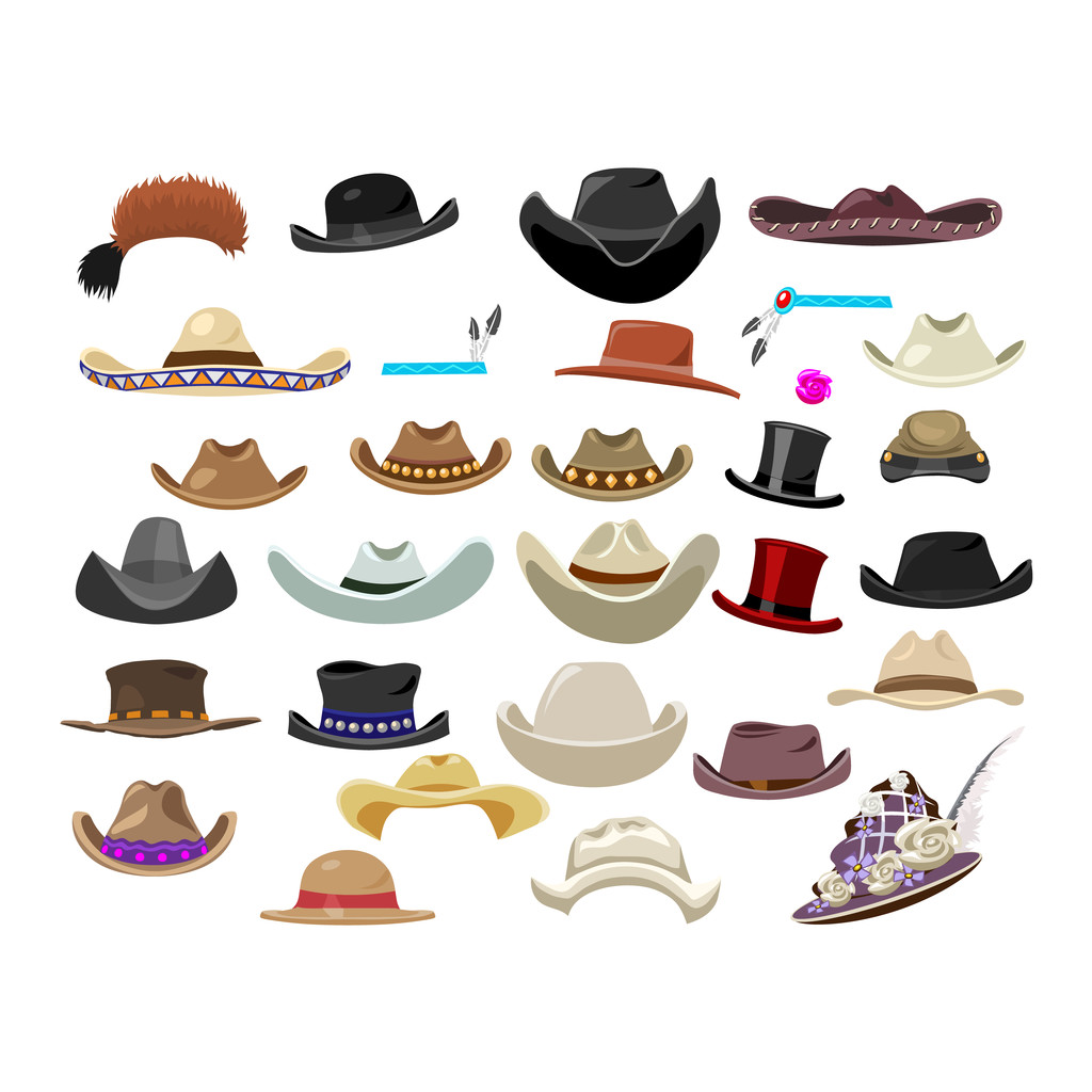 Large set of 29 vintage hats in different style - Vector, Image