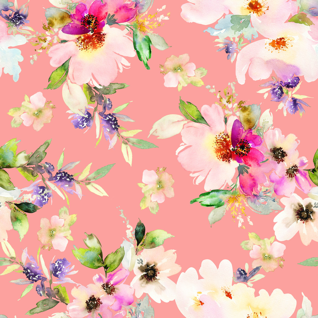 Απρόσκοπτη μοτίβο με λουλούδια ακουαρέλα - Φωτογραφία, εικόνα