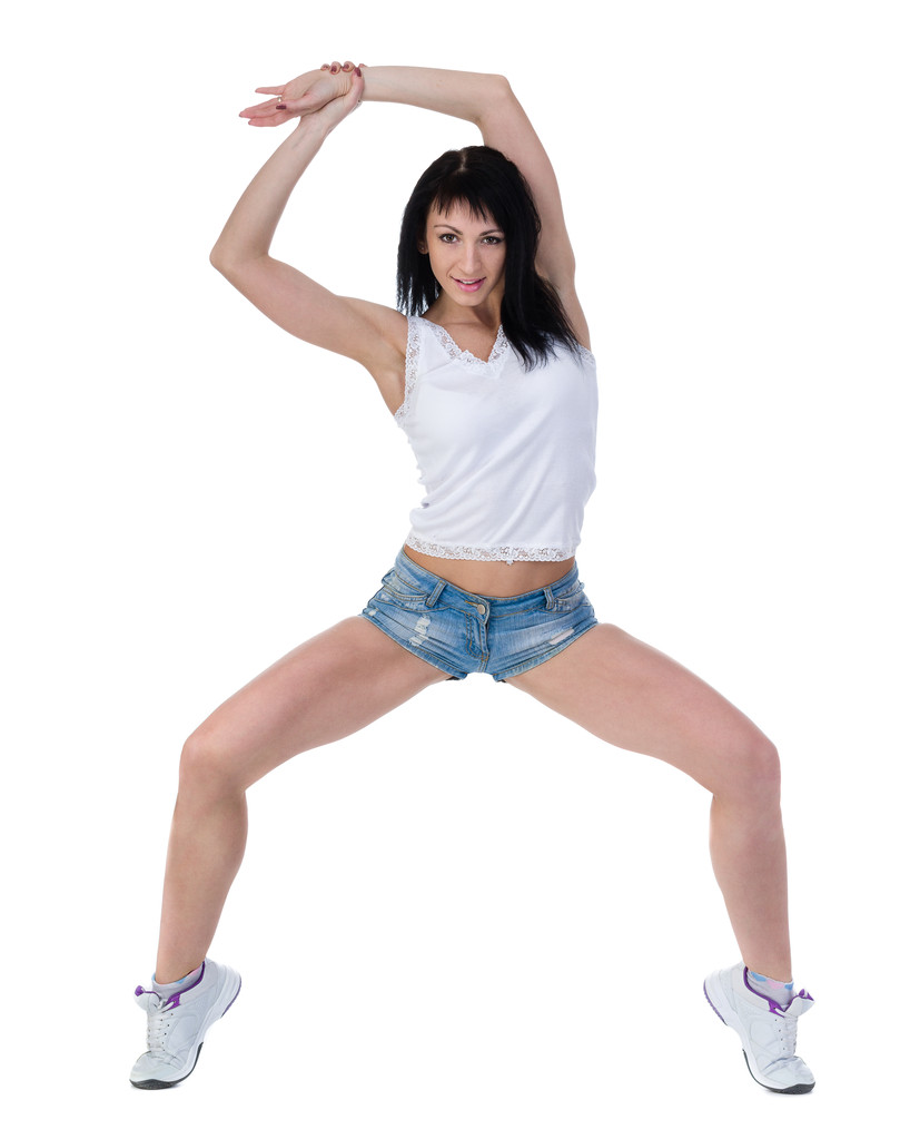 giovane donna che balla, isolata in tutto il corpo su bianco
 - Foto, immagini