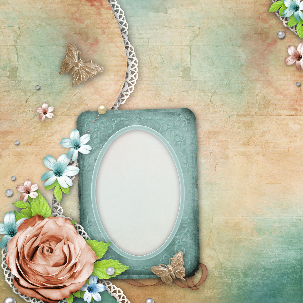 Vintage textured background with a bouquet of flowers, frame - Photo, Image