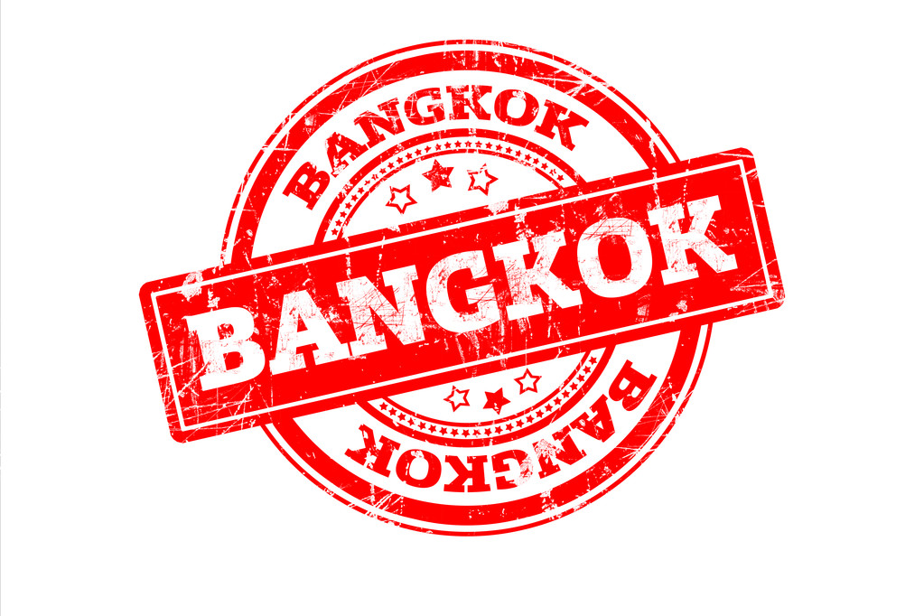 ΚΟΚΚΙΝΗ ΣΦΡΑΓΙΔΑ με επιγραφή Μπανγκόκ που απομονώνονται σε λευκό - Φωτογραφία, εικόνα