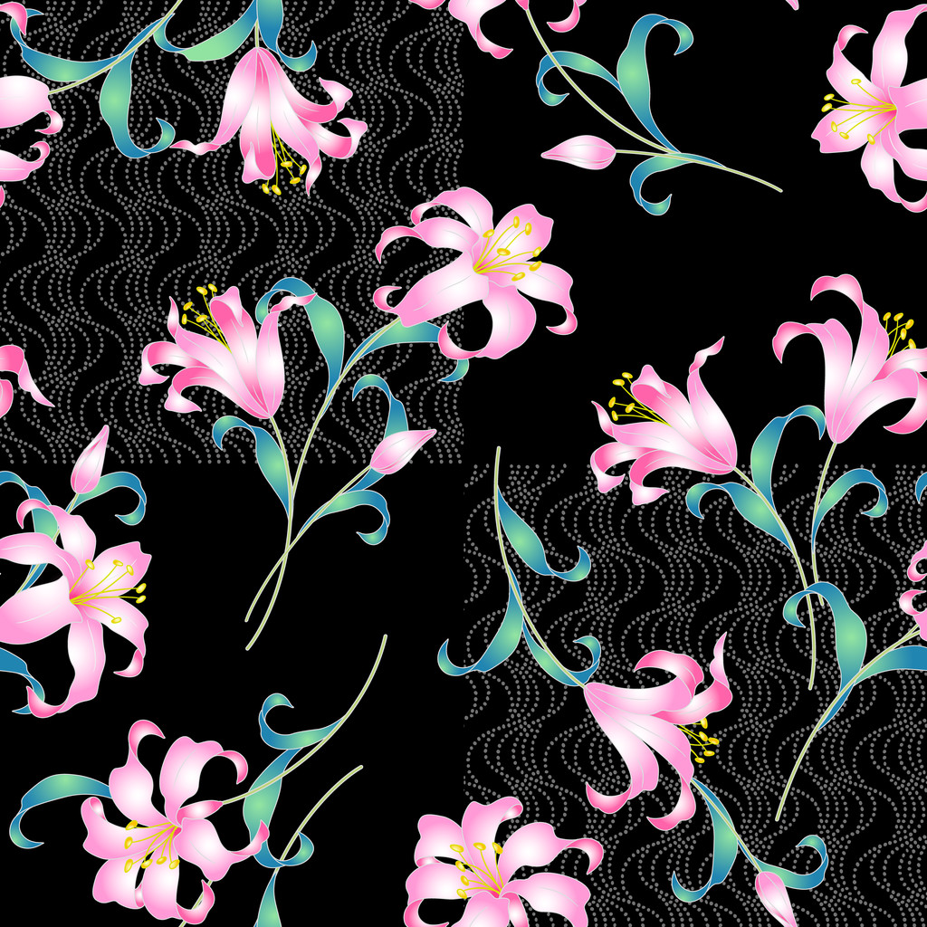 Japoński styl lily wzór - Wektor, obraz