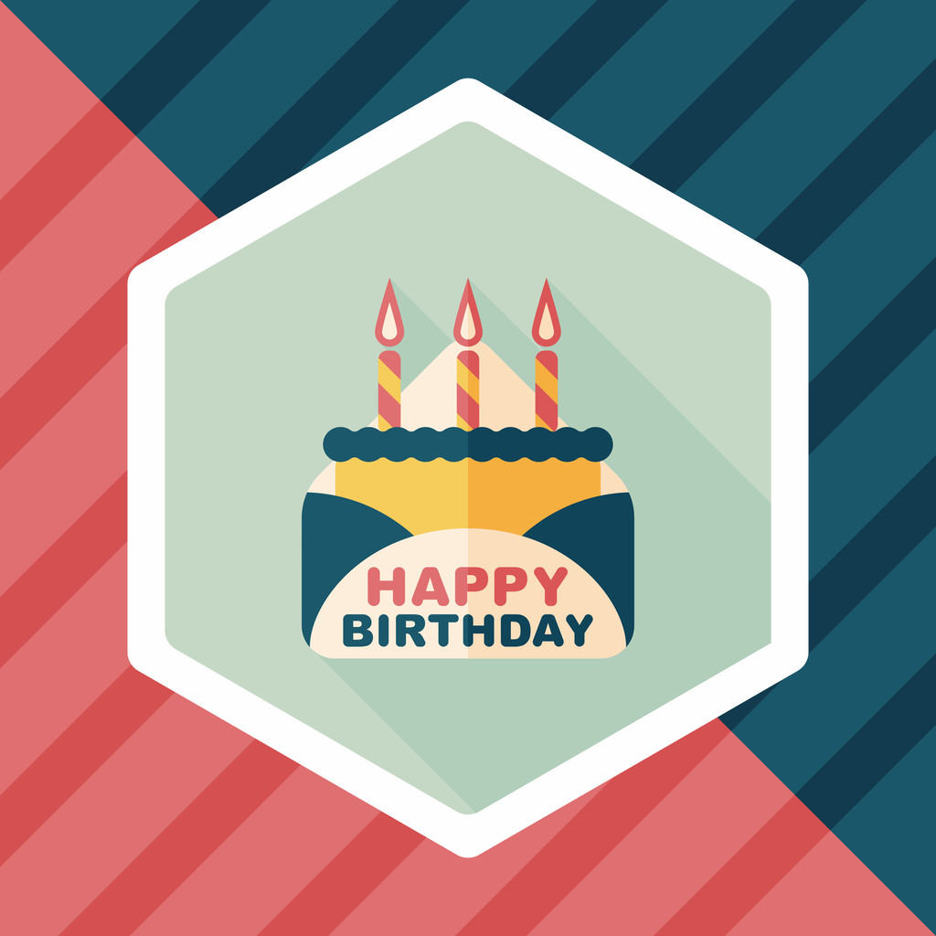tarjeta de cumpleaños icono plano con sombra larga, eps10
 - Vector, imagen