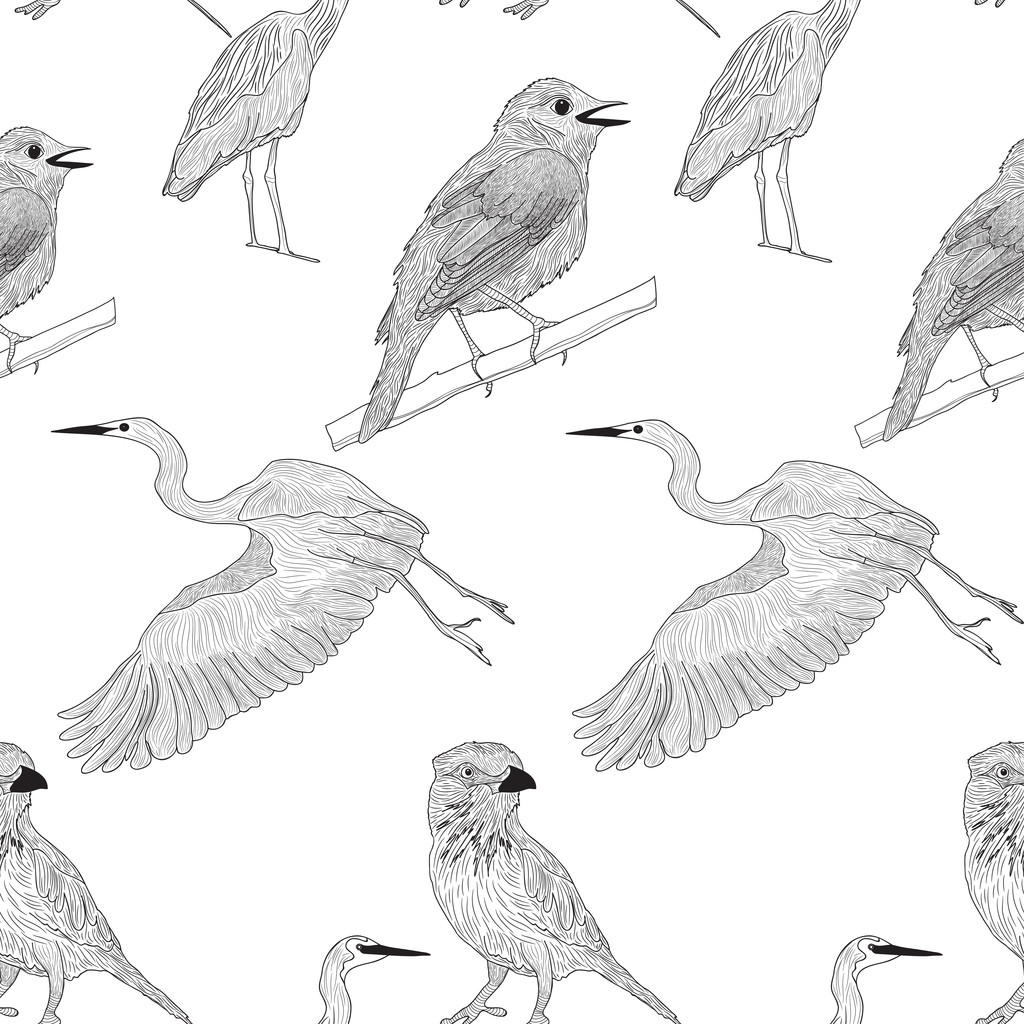 бесшовный узор с графическими птицами
 - Вектор,изображение