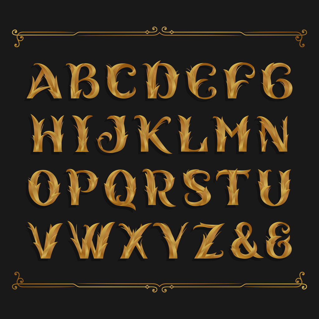 Decorativo adornado alfabeto vector de fuente. Letras doradas
. - Vector, Imagen