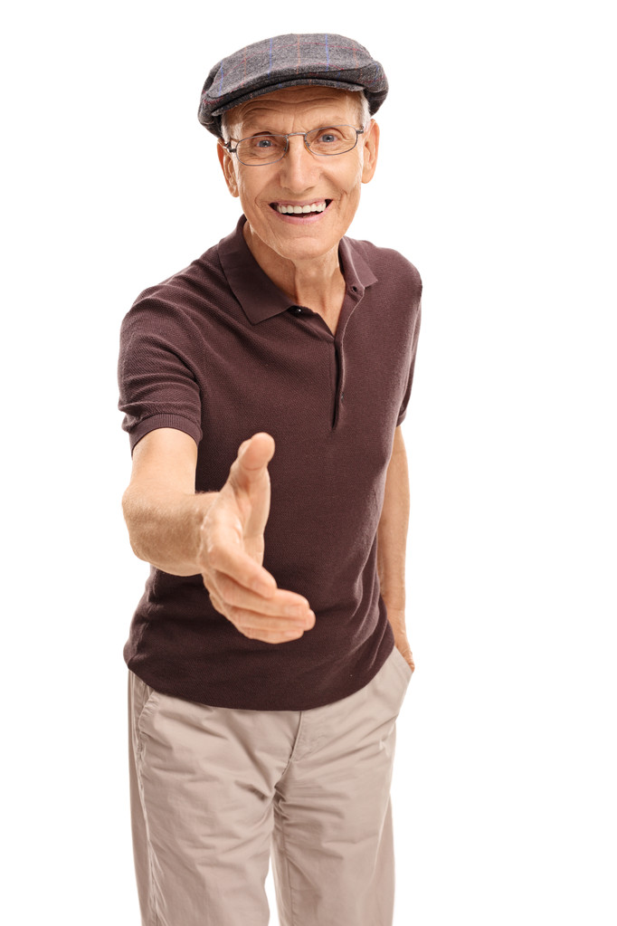 Старший чоловік віддає руку за рукостискання
 - Фото, зображення