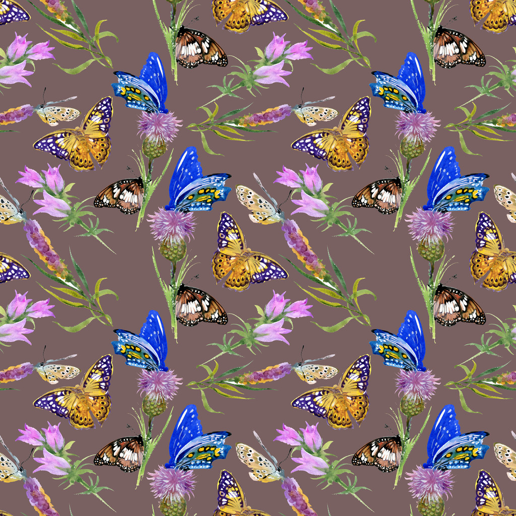 Naadloze patroon met aquarel bloemen en vlinders  - Foto, afbeelding
