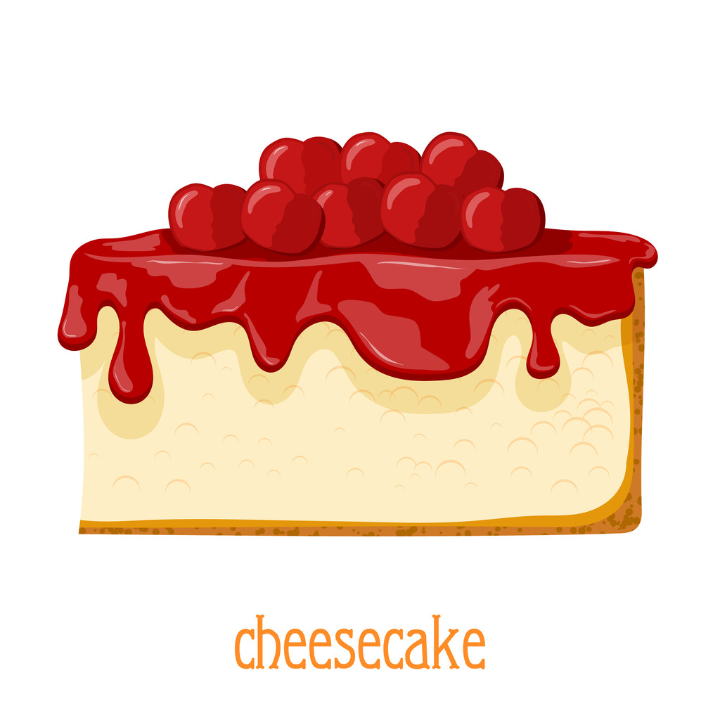 Cartoon cheesecake. Bright colored cheesecake on a white backgro - Vector, Image
