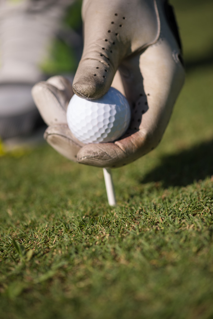 jugador de golf colocando pelota en el tee
 - Foto, imagen