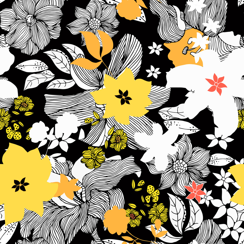 Abstrato padrão sem costura com isolado preto e branco, amarelo
 - Vetor, Imagem
