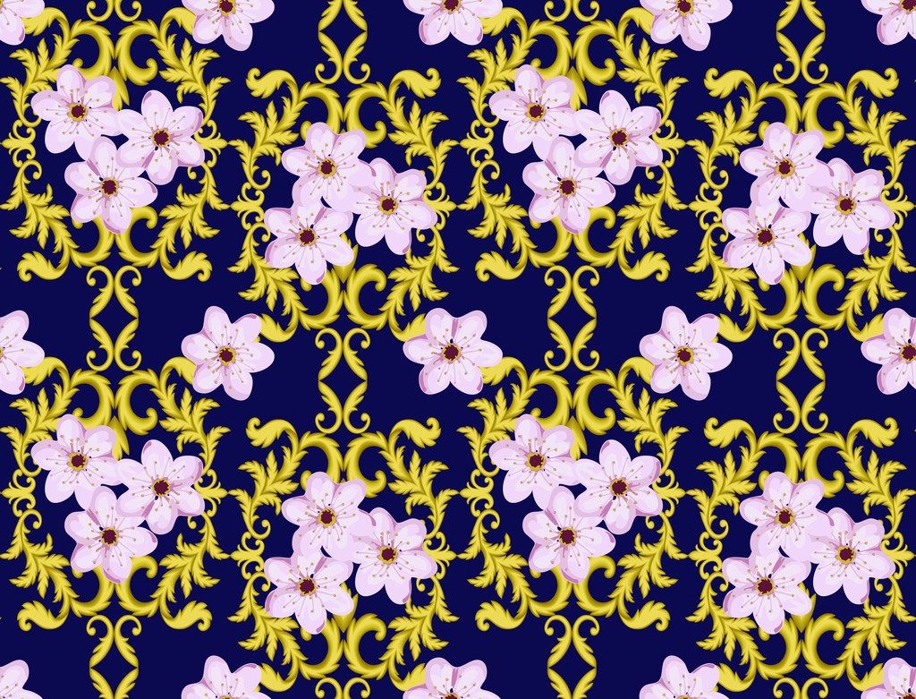 Bezešvé zlaté vzorek s Cherry Blossom - Fotografie, Obrázek