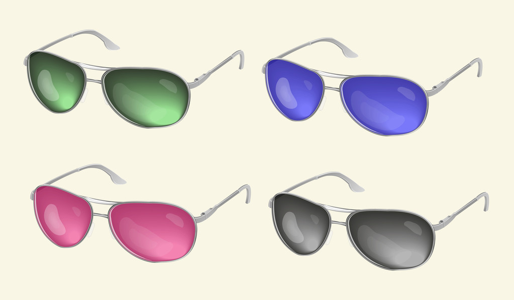 Aseta vektori realistiset aurinkolasit, silmälasien kokoelma, eristetty kevyellä taustalla
 - Vektori, kuva