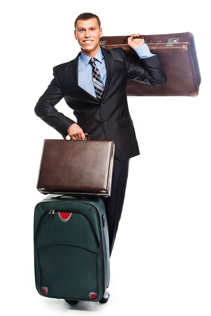 3 つのスーツケースを持った若いビジネスマン - 写真・画像