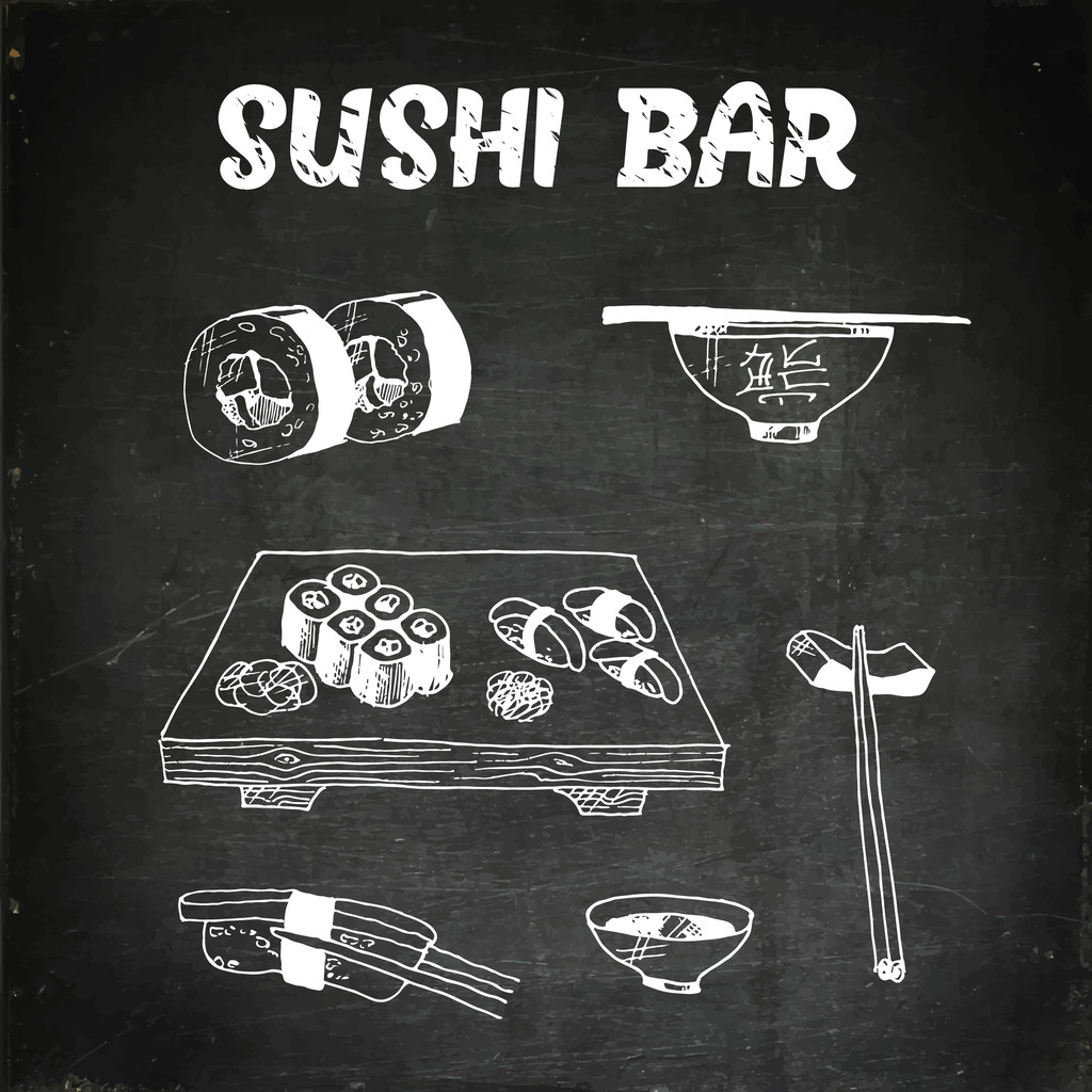 sushi és tekercsek - Vektor, kép