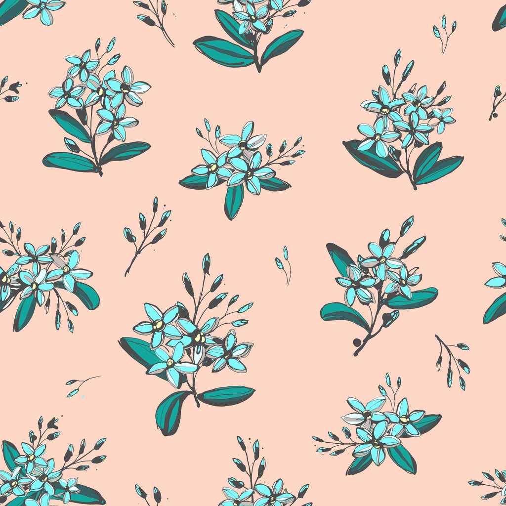 Forget-me-not blauwe bloemen boeketten naadloze hand getekend patroon - Vector, afbeelding