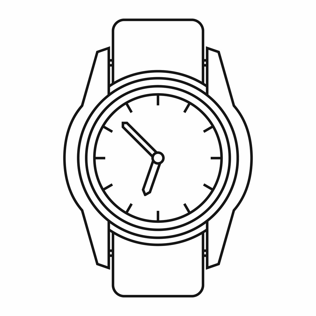 時計アイコン、アウトラインのスタイル - ベクター画像