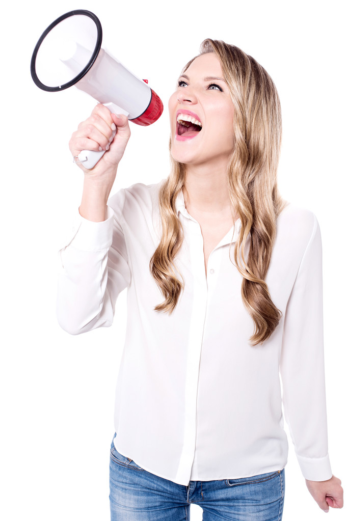 woman making announcement in megaphone - Photo, Image
