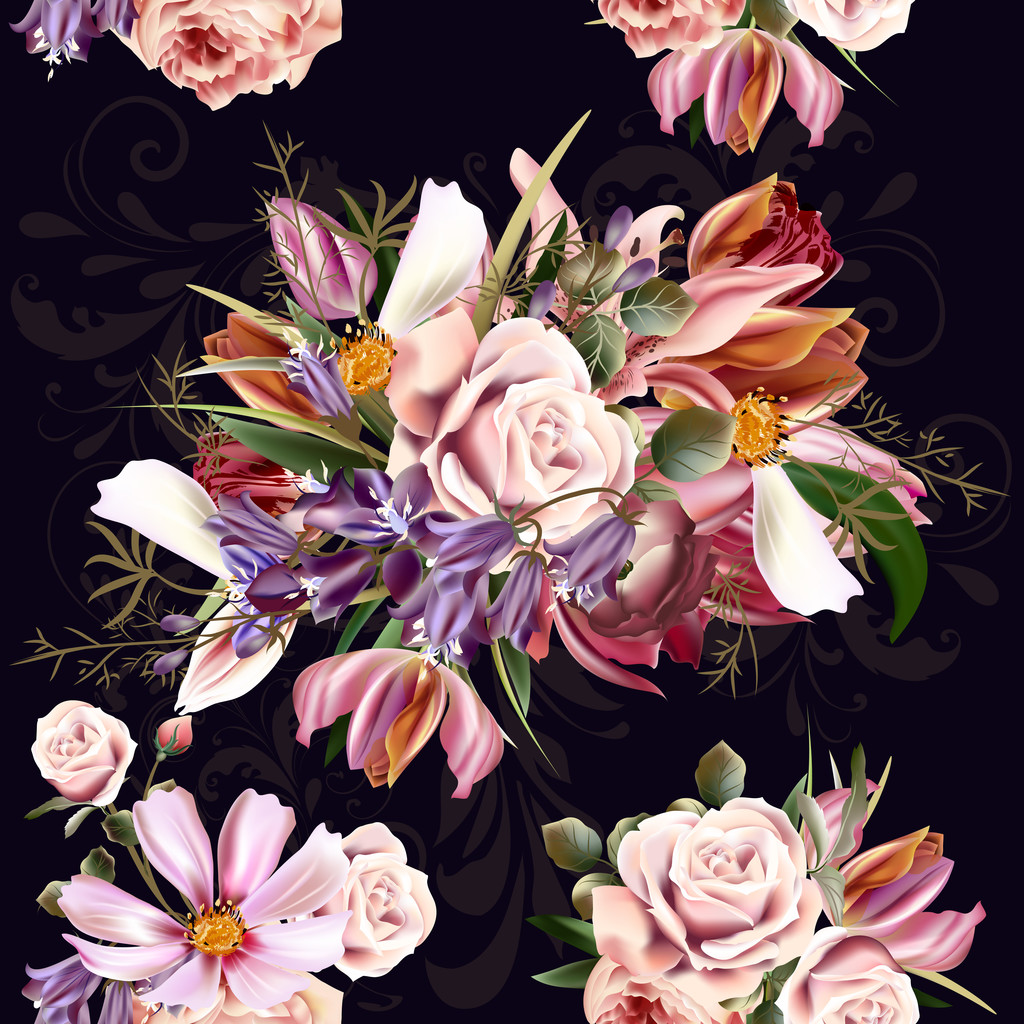 Красивый бесшовный рисунок обоев с розовыми цветами
 - Вектор,изображение