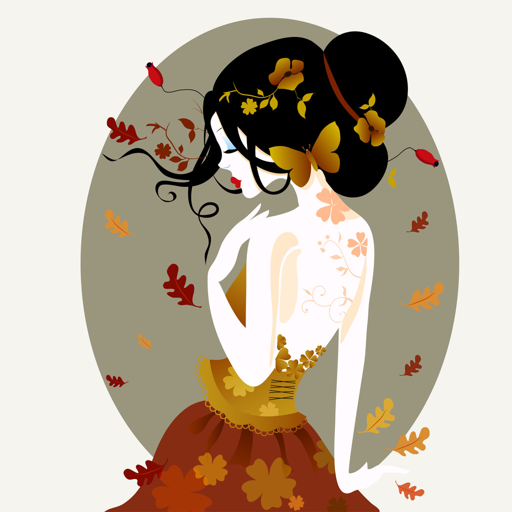 Vector illustration of a cute woman in autumn dress - Vector, Image