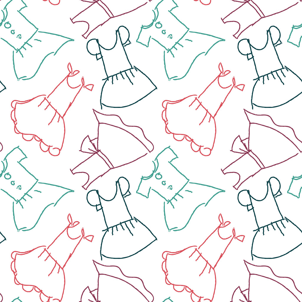 jurk verkopen hand tekenen patroon naadloos - Vector, afbeelding