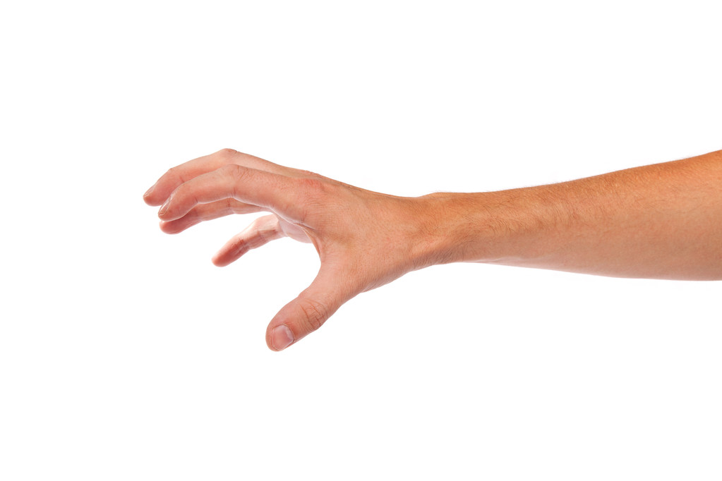 Männliche Hand greift nach etwas auf Weiß - Foto, Bild