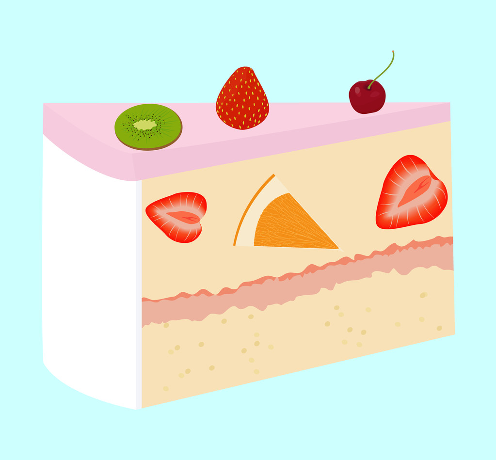 fruit cake with cherry and strawberry - Vector, Image