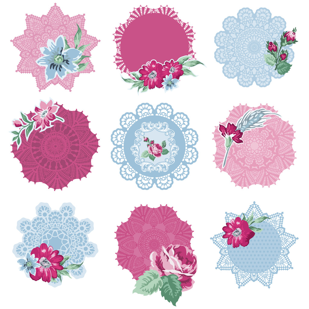 σχεδιαστικά στοιχεία λευκώματος - Ετικέτες με λουλούδια - στο άνυσμα - Διάνυσμα, εικόνα