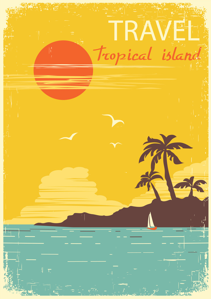 trópusi sziget paradicsomi. Vektor nyári nap poszter - Vektor, kép