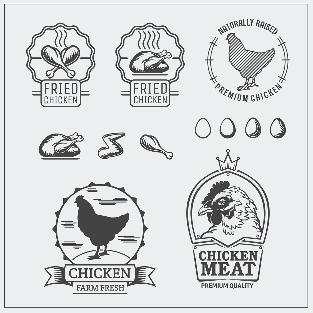 Set von Hühneretiketten, Emblemen und Designelementen. - Vektor, Bild