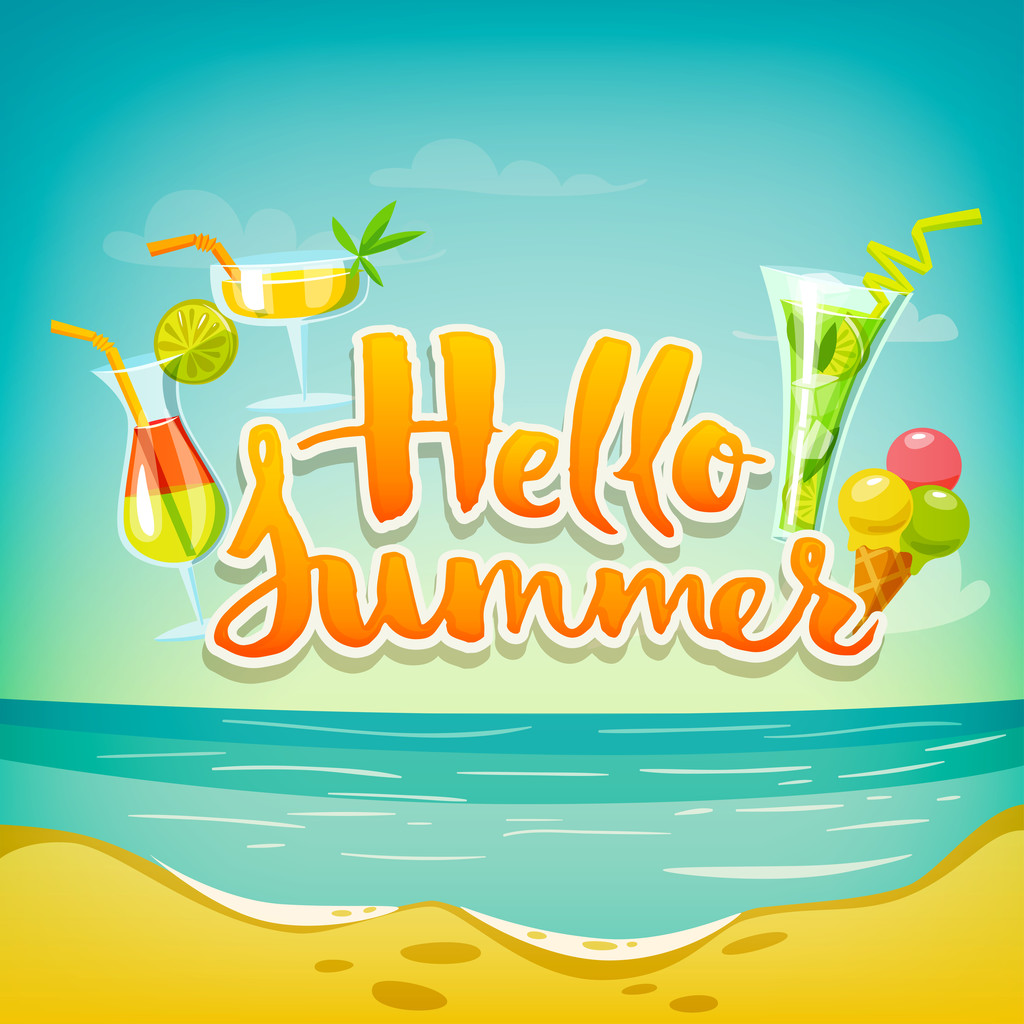 Hello summer poster with cocktails  - Vector, Image