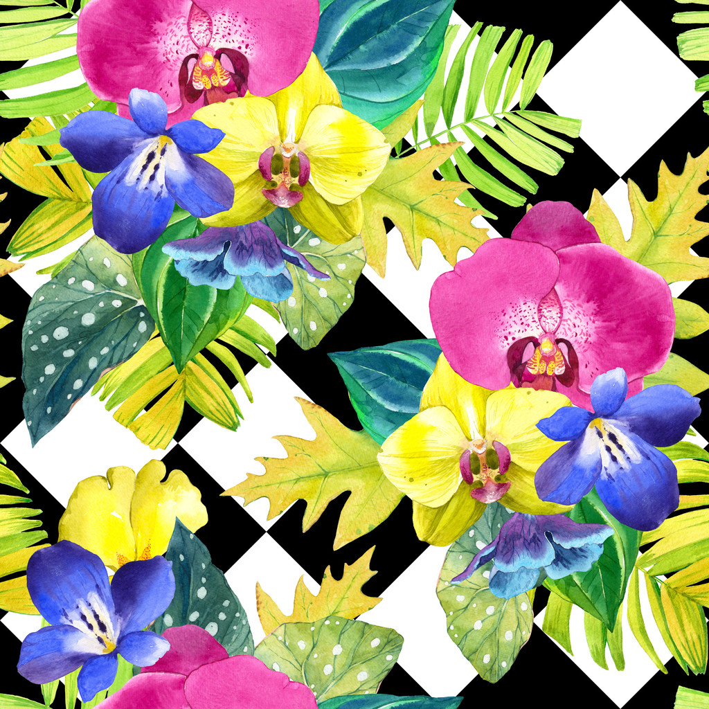 Akvarell illusztráció trópusi virágok. - Fotó, kép