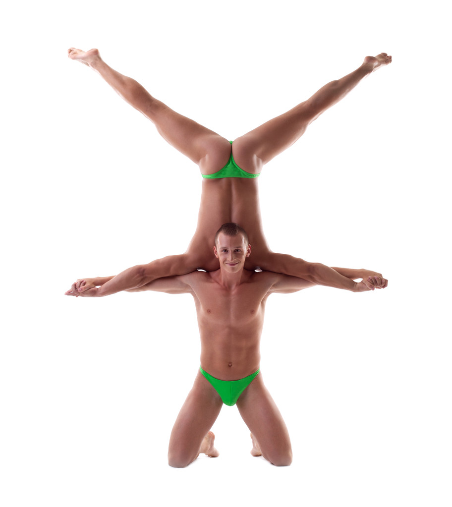 dwóch man show ćwiczeń akrobatycznych na białym tle - Zdjęcie, obraz