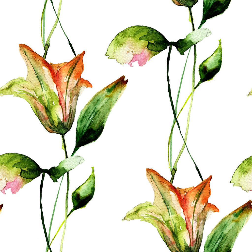 Seamless pattern with Beautiful Lily flowers - Photo, Image