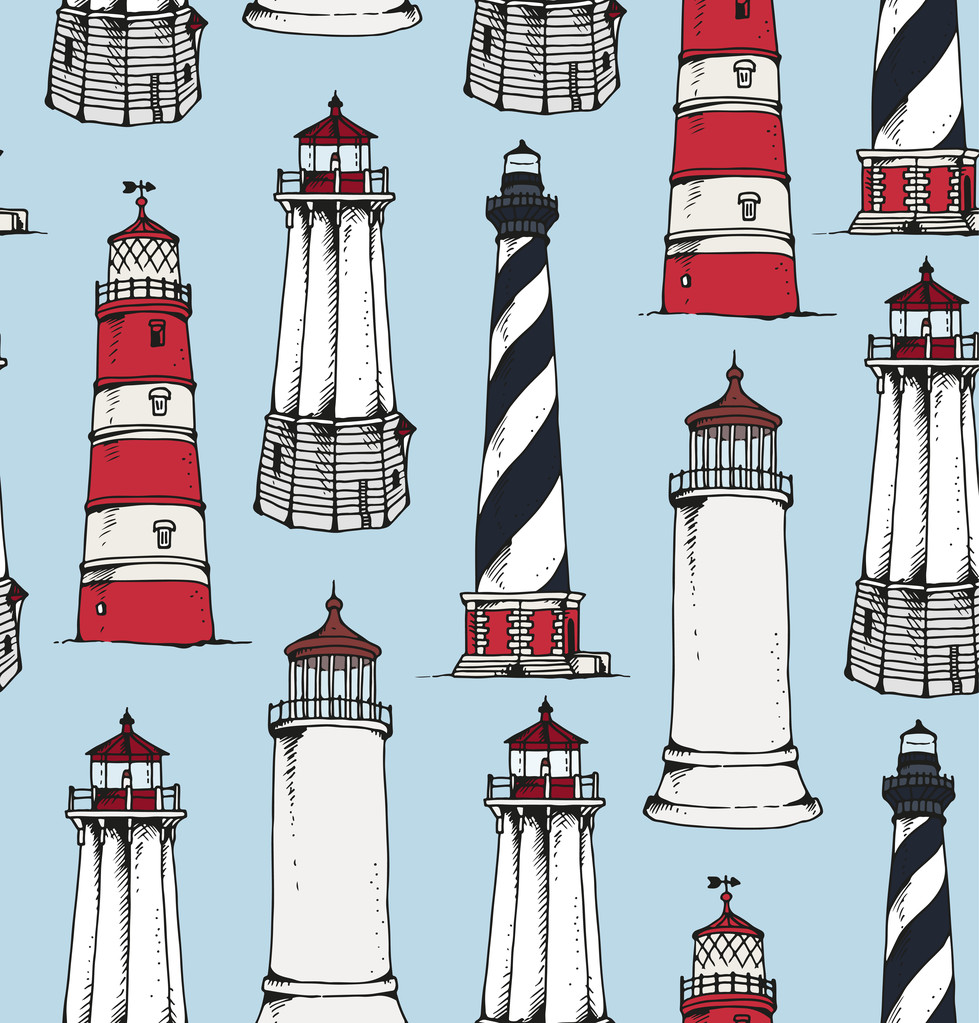 Seamless lighthouses pattern - Vector, Image