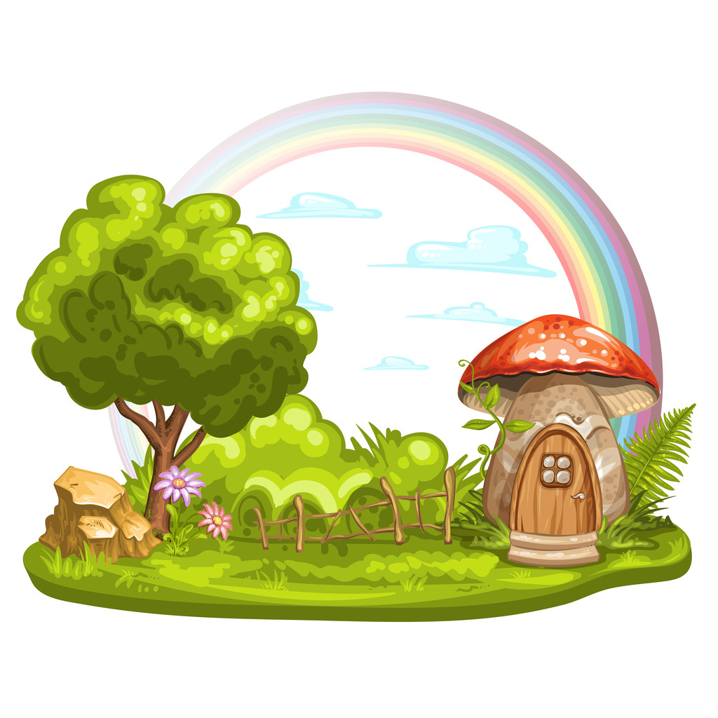 grüne Lichtung mit Haus für Gnome aus Pilz - Vektor, Bild