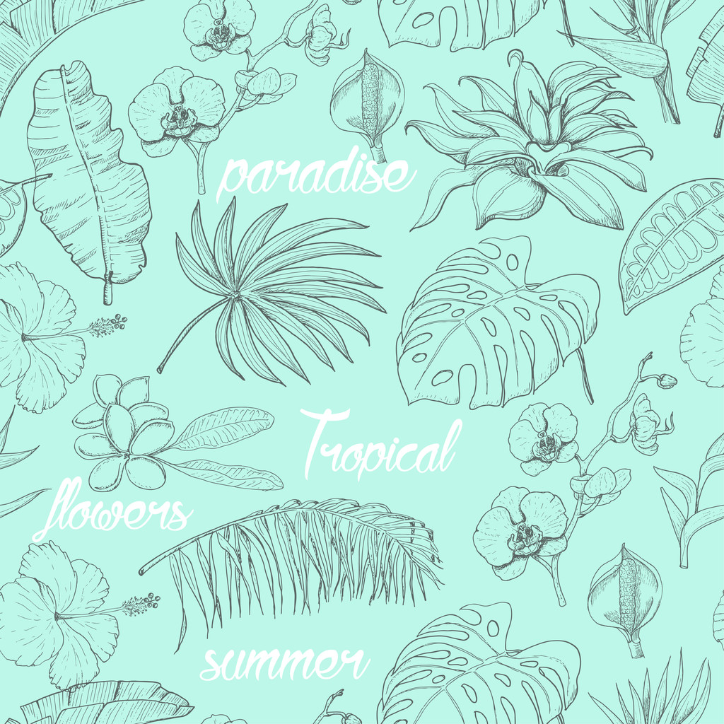 Varrat nélküli mintát a trópusi növények és virágok - Vektor, kép