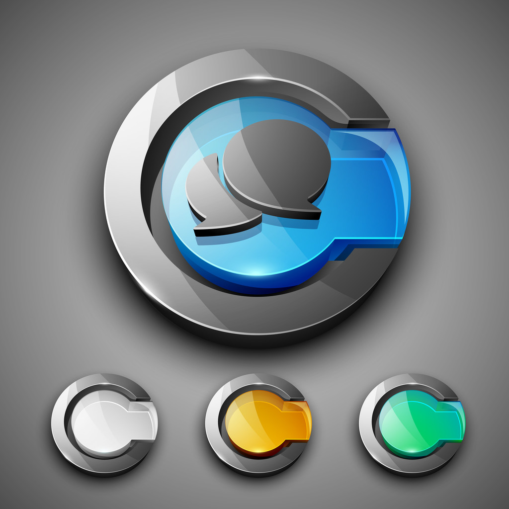 Glossy 3D web 2.0 messenger symbol icon set. EPS 10. - Vector, Image