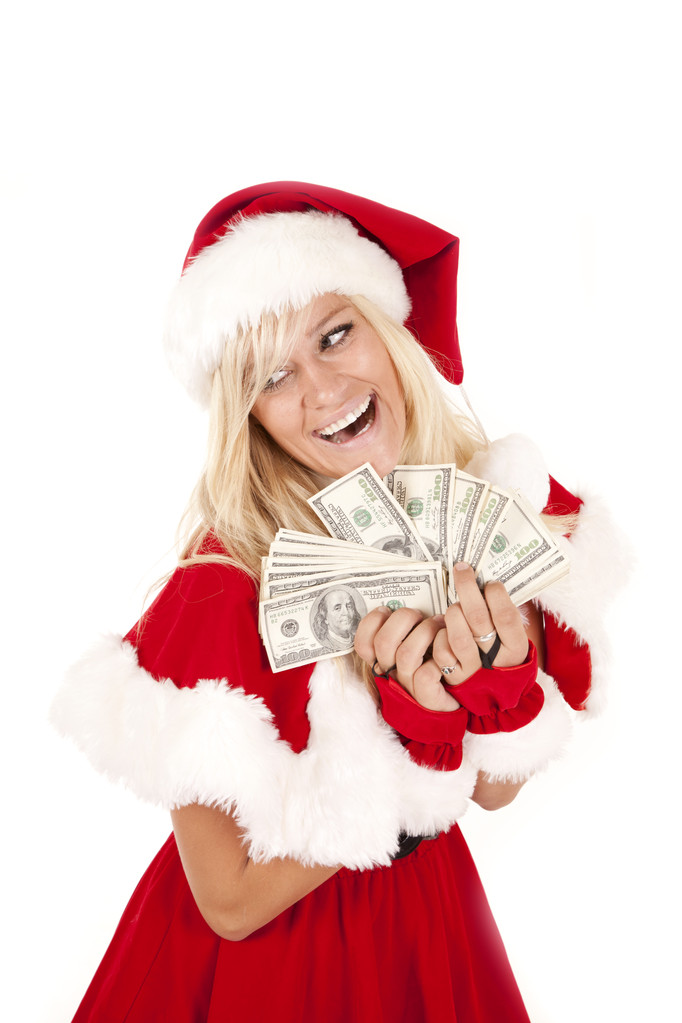 Bayan Noel Baba para gülmek - Fotoğraf, Görsel