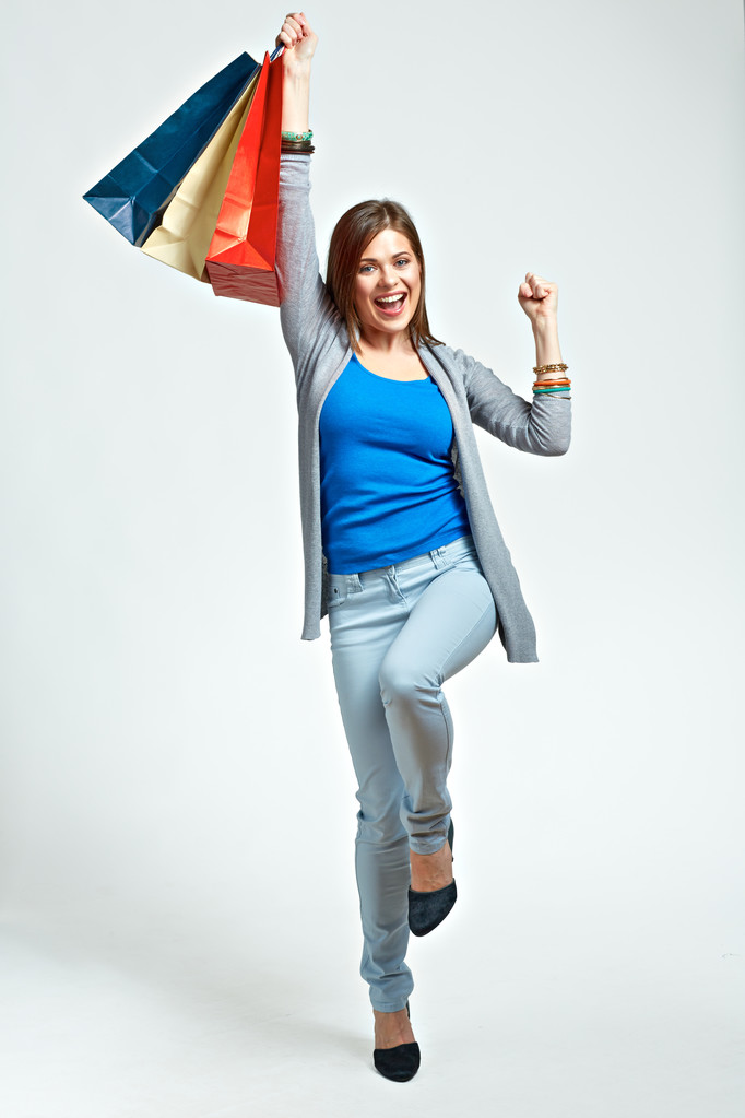 Šťastná žena s nákupní tašky - Fotografie, Obrázek