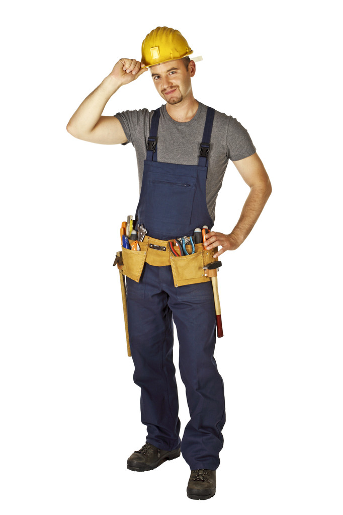 Trabajador manual seguro en blanco
 - Foto, imagen