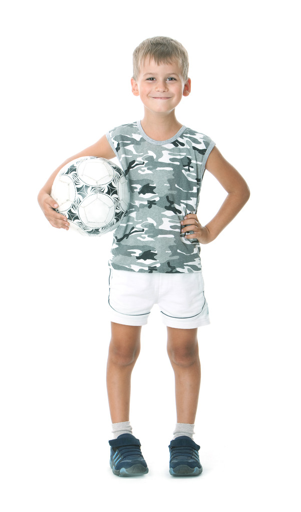 Garçon tenant ballon de football
 - Photo, image