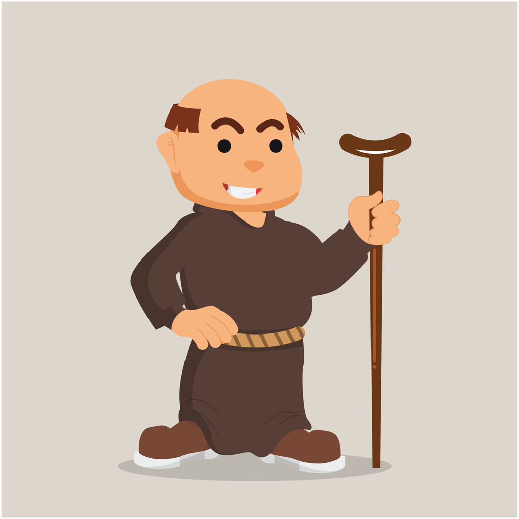 monk with walking stick illustration design - Vector, Image