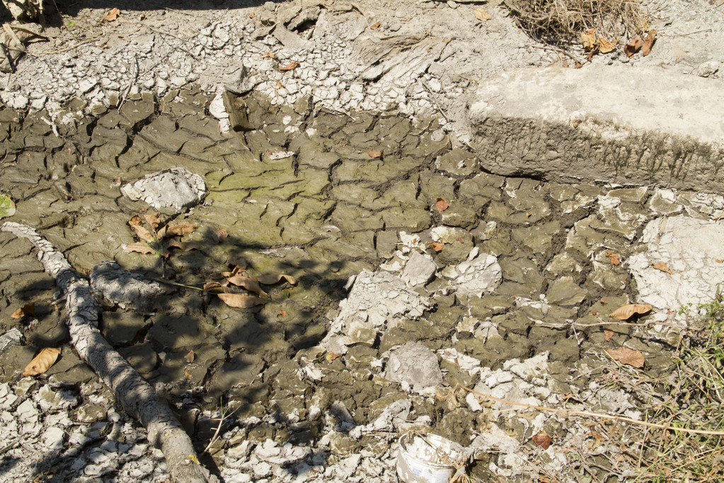 Trockener und rissiger Teich eines Flussbettes - Foto, Bild