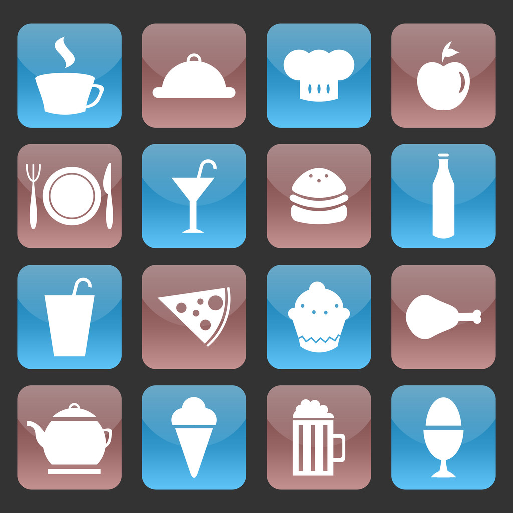 Conjunto de ícones de comida brilhante
 - Vetor, Imagem