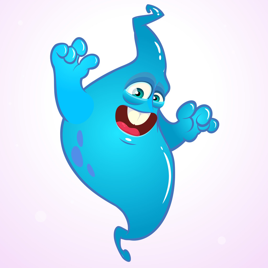 Feliz fantasma de dibujos animados. Halloween vector de grasa y monstruo azul
 - Vector, imagen
