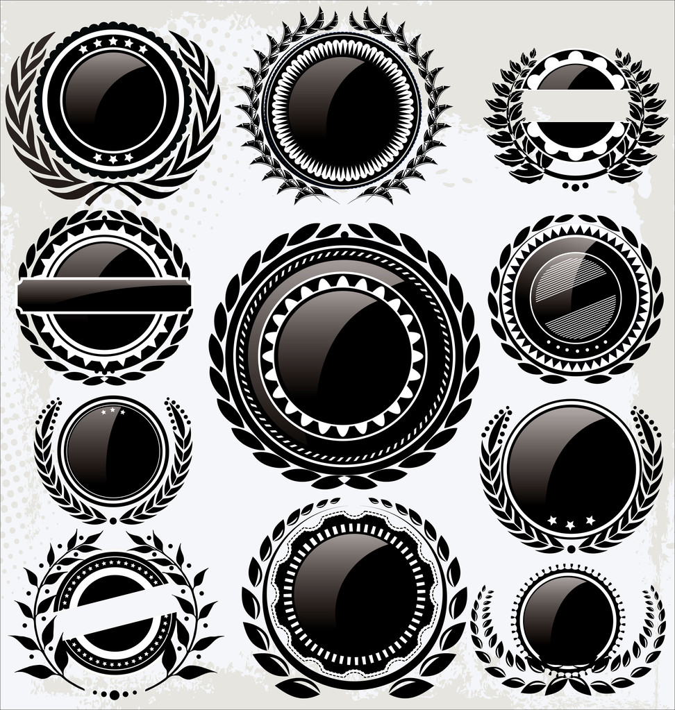 Набор винтажных винтажных черно-белых этикеток
 - Вектор,изображение