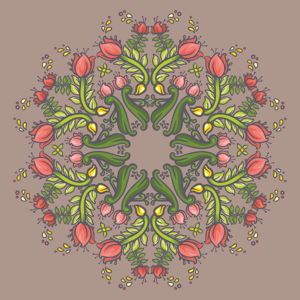 διακοσμητικά γύρο δαντέλα floral μοτίβο. πολύχρωμη λουλουδάτο μοτίβο, Μάνταλα - Διάνυσμα, εικόνα