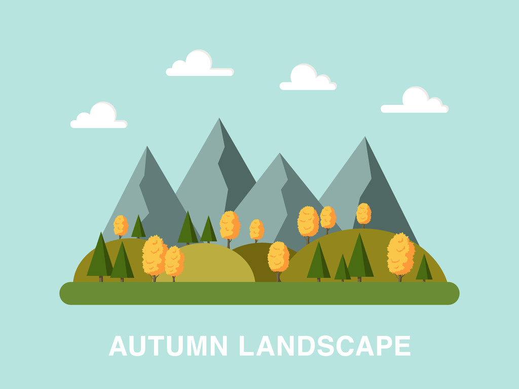 Осенний пейзаж выполнен в плоском стиле прямоугольной композиции
. - Вектор,изображение